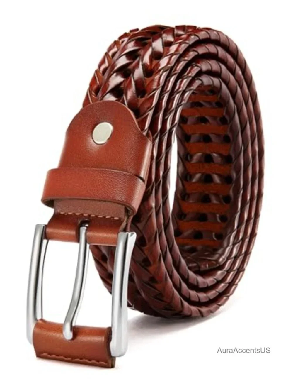 Men's Braided Woven Leather Belt 35mm, Fully Adjustable Break-Resistant